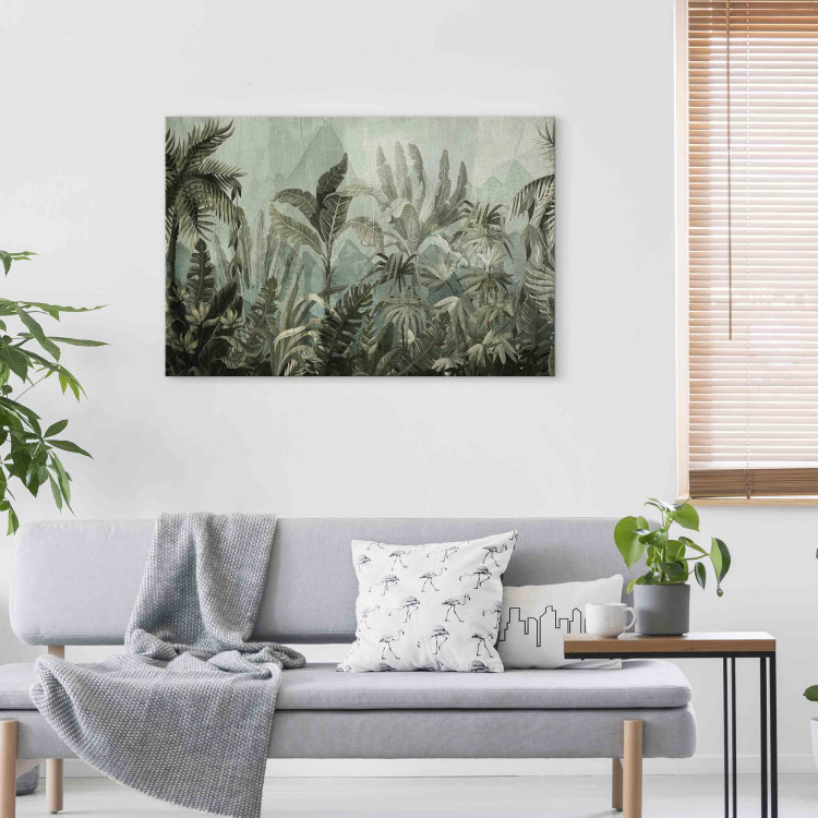 Canvas Art Print Mountain jungle - dark green composition with leaves and trees 151222 additionalImage 9