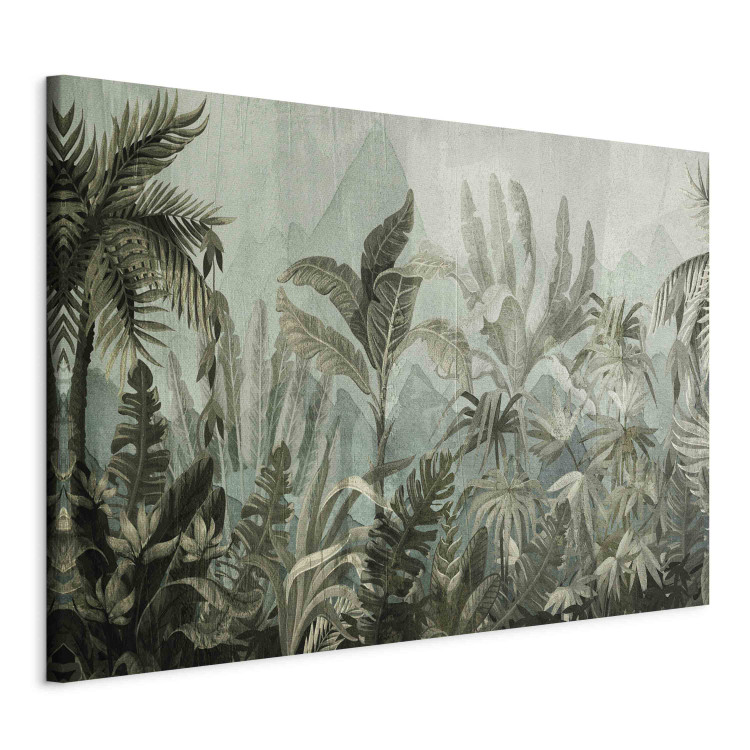 Canvas Art Print Mountain jungle - dark green composition with leaves and trees 151222 additionalImage 2