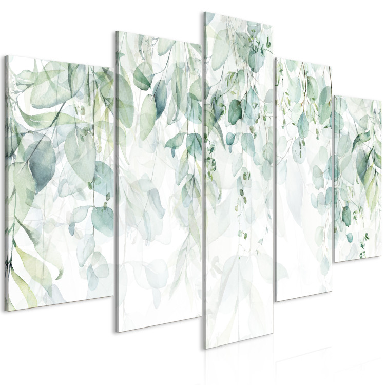 Canvas Art Print Pastel Plants - Leaves in Delicate Greens on a White Background 151422 additionalImage 2