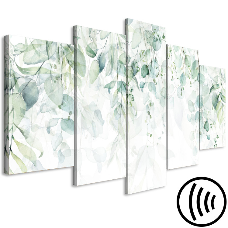 Canvas Art Print Pastel Plants - Leaves in Delicate Greens on a White Background 151422 additionalImage 6