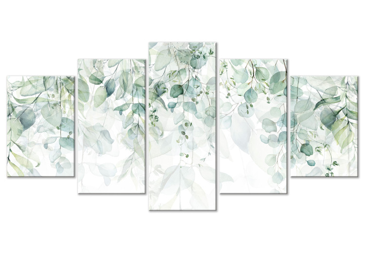 Canvas Art Print Pastel Plants - Leaves in Delicate Greens on a White Background 151422