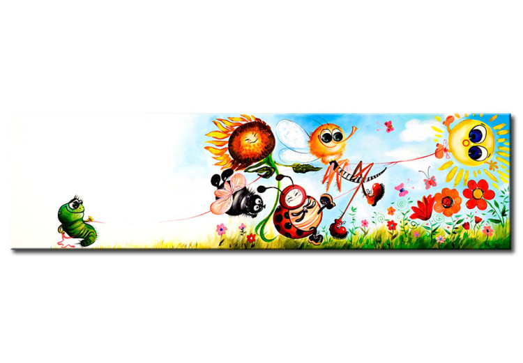 Canvas Art Print Sun with Animals (1-piece) - colorful fantasy in a meadow 46822