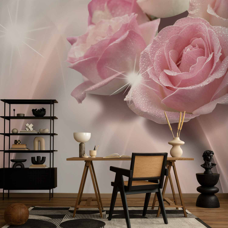 Wall Mural Delicacy - a composition of rose flowers on a background with a sunshine effect 90022 additionalImage 4