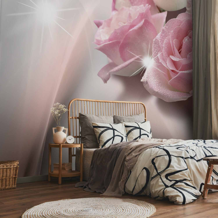 Wall Mural Delicacy - a composition of rose flowers on a background with a sunshine effect 90022 additionalImage 2