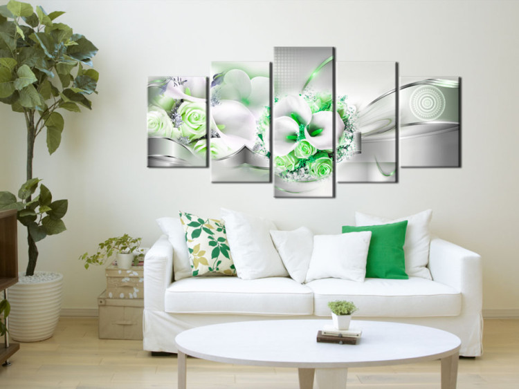 Canvas Emerald Bouquet (5-piece) - Abstraction with Floral Ornaments 93822 additionalImage 3