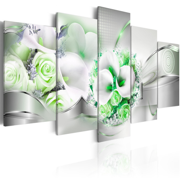 Canvas Emerald Bouquet (5-piece) - Abstraction with Floral Ornaments 93822 additionalImage 2