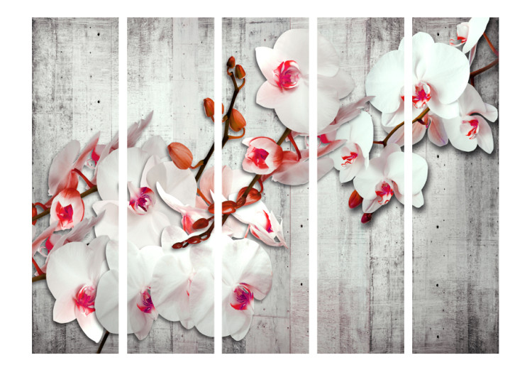 Folding Screen Concrete Orchid II - white-red plants on a concrete texture 95322 additionalImage 3