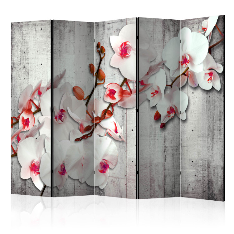 Folding Screen Concrete Orchid II - white-red plants on a concrete texture 95322