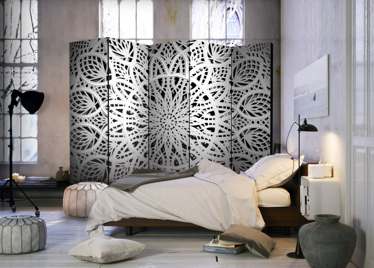 Room Separator White Mandala II - white oriental mandala with geometric figures 97922 additionalImage 2