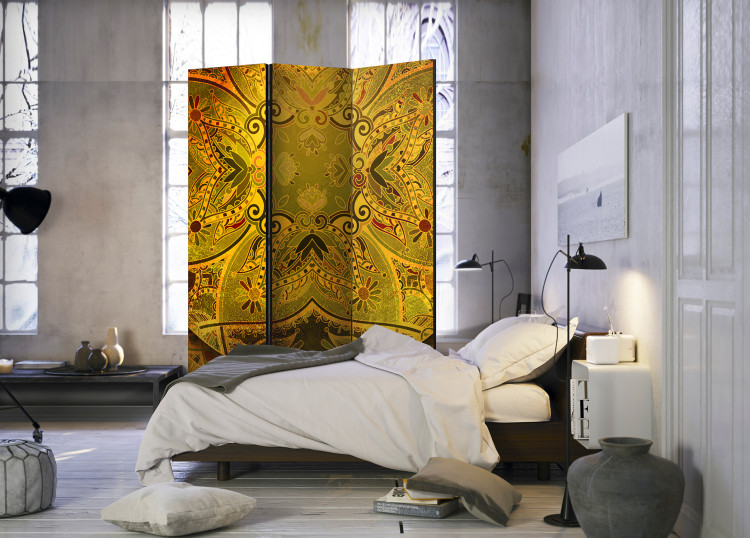 Room Divider Mandala: Golden Strength - ethnic mandala in Zen motif in golden color 98122 additionalImage 2