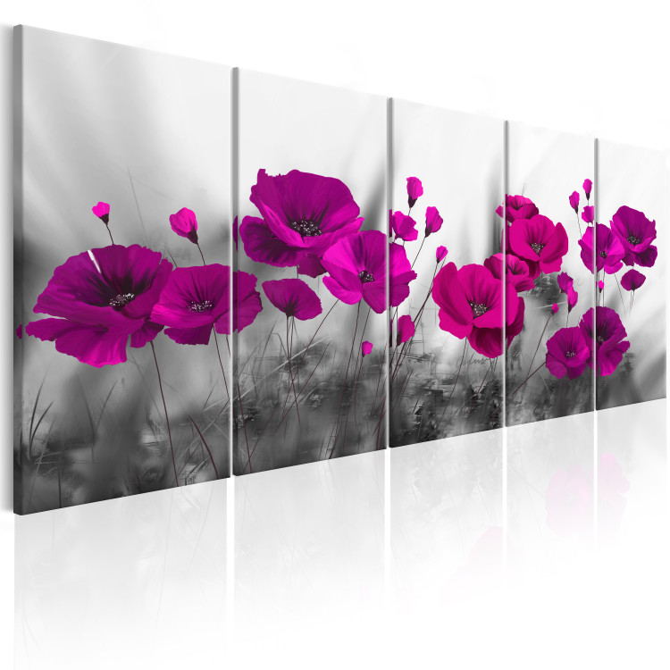 Canvas Wildflowers: Poppies (5-piece) - Gray-Pink Floral Composition 98622 additionalImage 2