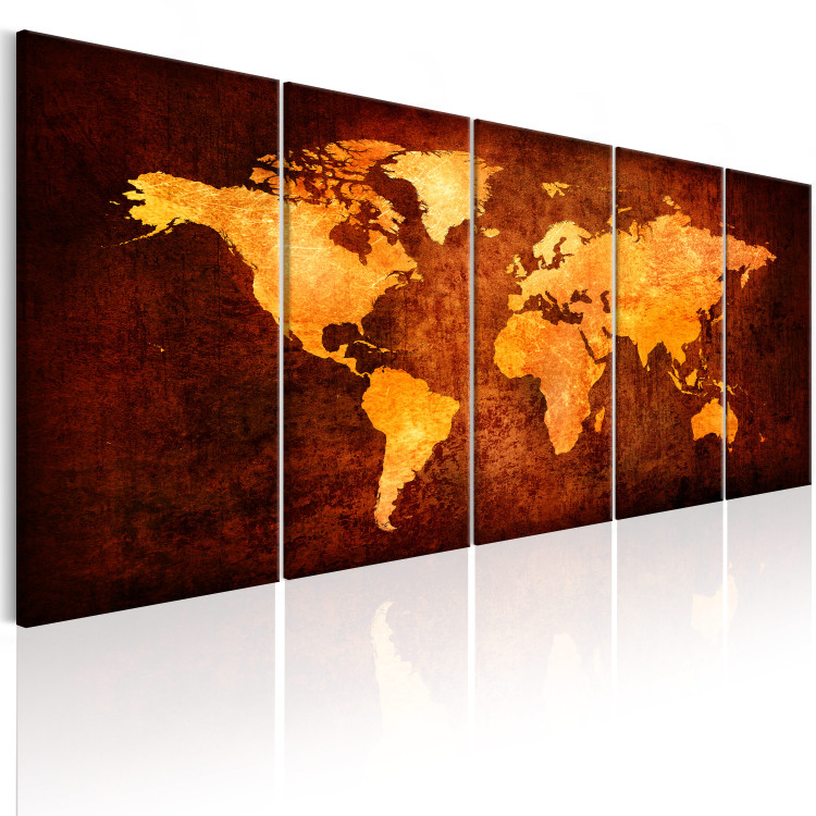 Canvas Art Print Fiery World (5-piece) - World Map in Shades of Orange 106132 additionalImage 2