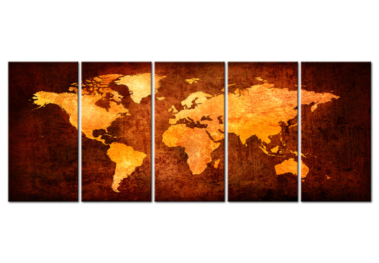 Canvas Art Print Fiery World (5-piece) - World Map in Shades of Orange 106132