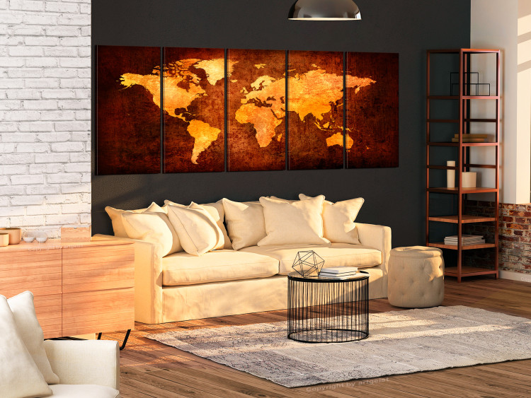 Canvas Art Print Fiery World (5-piece) - World Map in Shades of Orange 106132 additionalImage 3