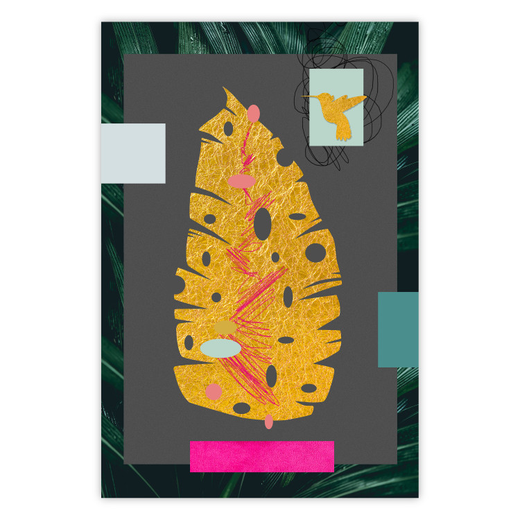 Wall Poster Golden Leaf - colorful abstract composition with a plant motif 116932