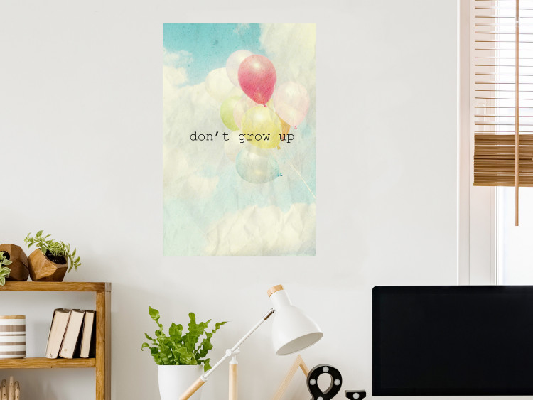 Poster Don't grow up - English text on a background of colorful balloons and sky 117032 additionalImage 23