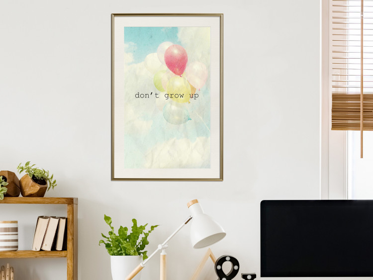 Poster Don't grow up - English text on a background of colorful balloons and sky 117032 additionalImage 21