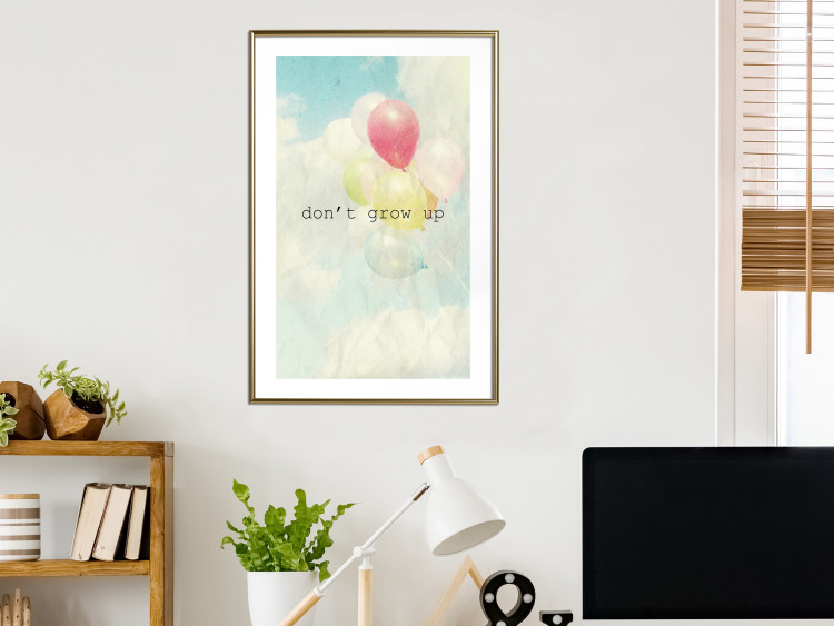Poster Don't grow up - English text on a background of colorful balloons and sky 117032 additionalImage 15
