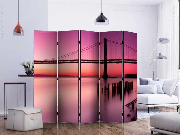 Room Divider Purple Evening II (5-piece) - bridge and picturesque sunset 124132 additionalImage 2