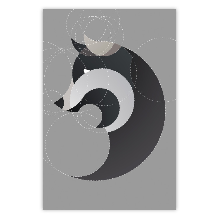 Wall Poster Wolf in Circles - abstract animal made of gray geometric figures 126932