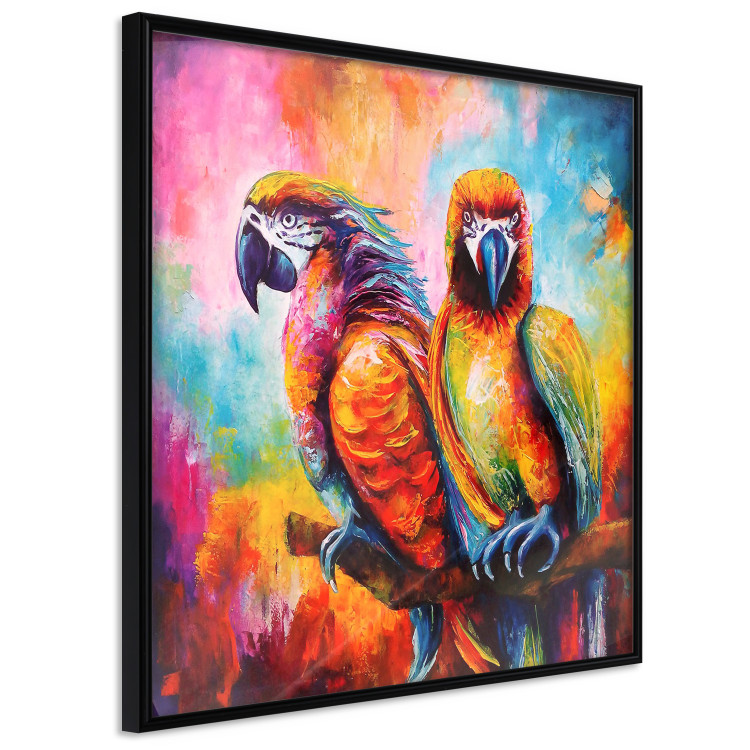 Poster Colorful Parrots - parrots on a tree against a background of abstract colors 127032 additionalImage 11