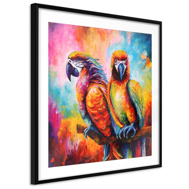 Poster Colorful Parrots - parrots on a tree against a background of abstract colors 127032 additionalImage 6