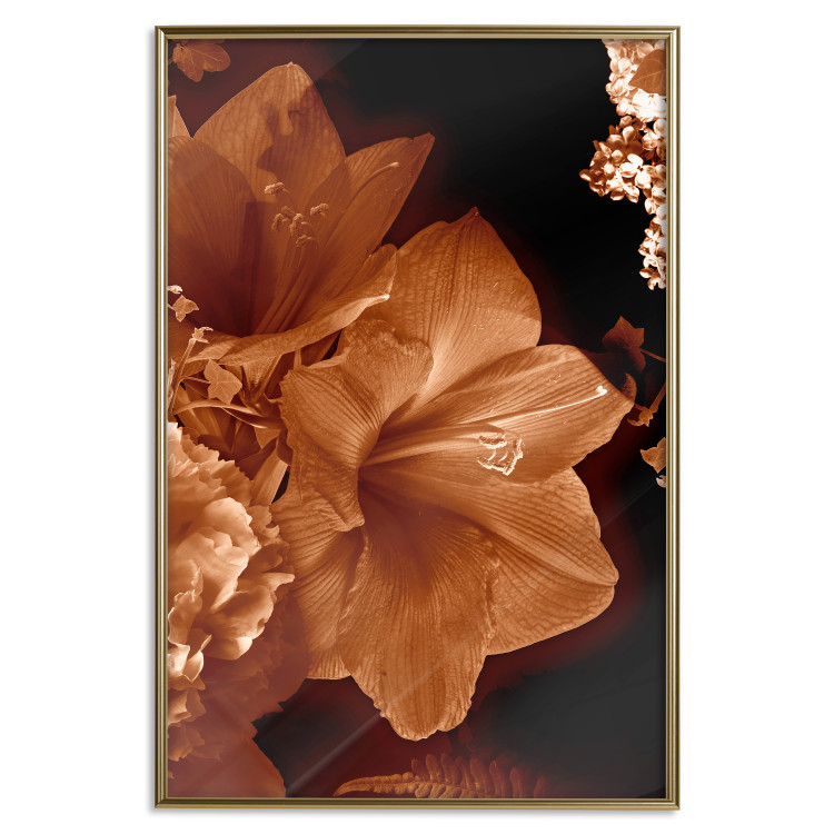 Poster Dark Lilies - composition of red flowers on a solid black background 128632 additionalImage 16