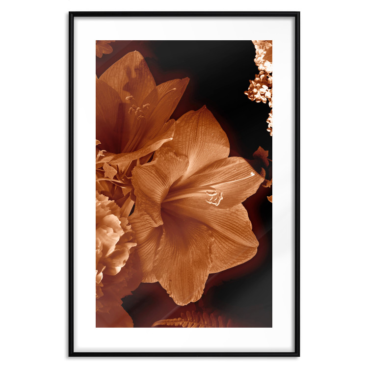 Poster Dark Lilies - composition of red flowers on a solid black background 128632 additionalImage 15