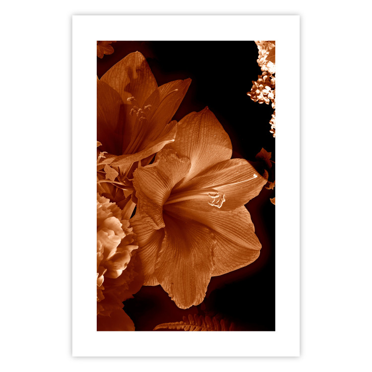 Poster Dark Lilies - composition of red flowers on a solid black background 128632 additionalImage 19