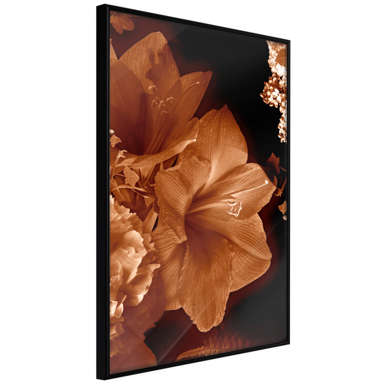 Poster Dark Lilies - composition of red flowers on a solid black background 128632 additionalImage 10