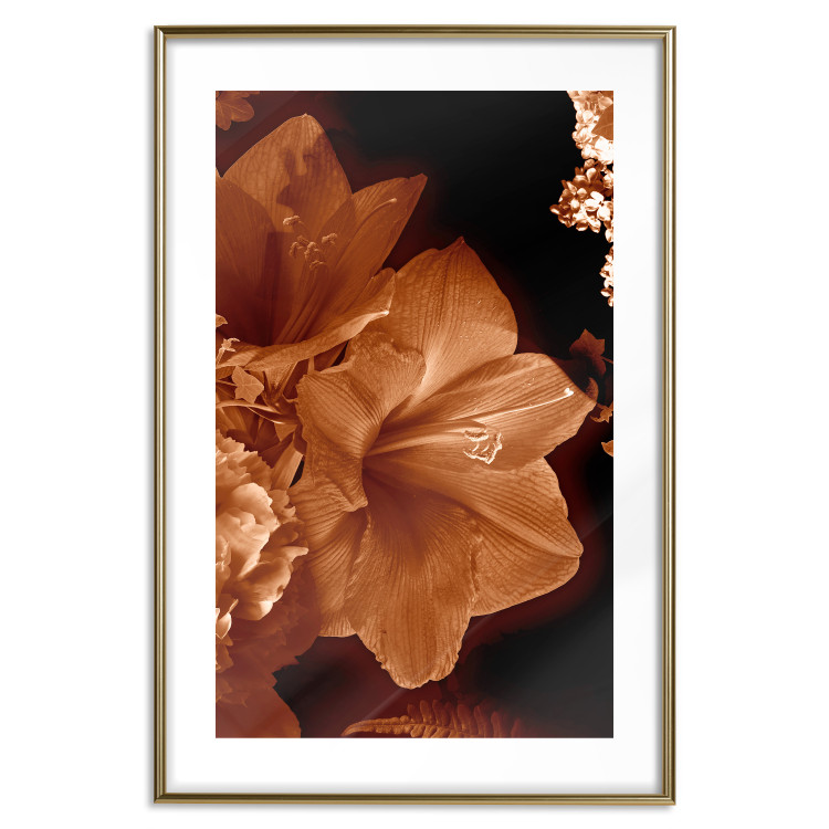 Poster Dark Lilies - composition of red flowers on a solid black background 128632 additionalImage 14