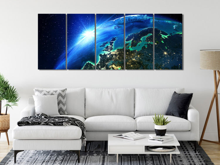 Canvas Art Print Blue Planet (5-part) narrow - colorful landscape of the world from space 128832 additionalImage 3