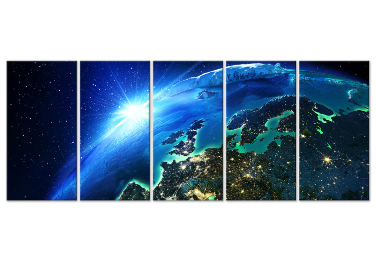 Canvas Art Print Blue Planet (5-part) narrow - colorful landscape of the world from space 128832