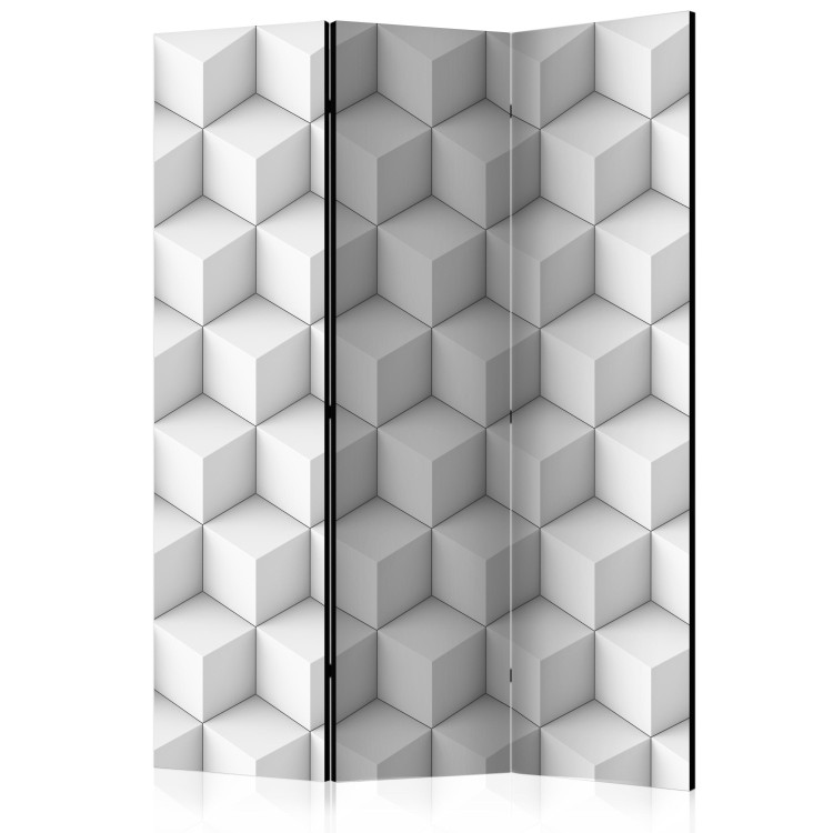 Room Divider Screen White Cubes (3-piece) - geometric 3D abstraction 128932
