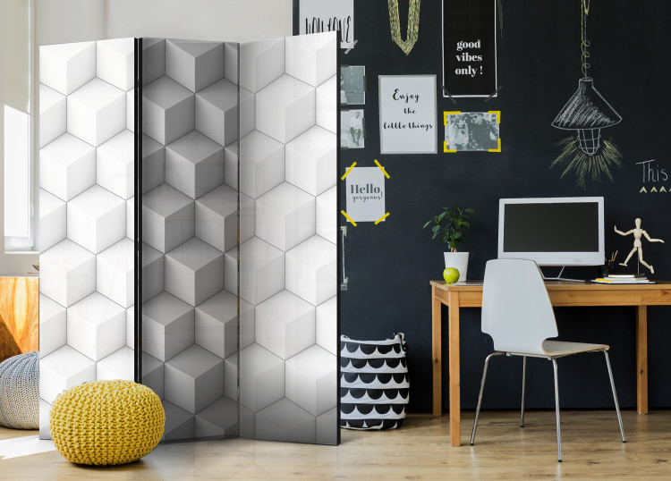 Room Divider Screen White Cubes (3-piece) - geometric 3D abstraction 128932 additionalImage 2
