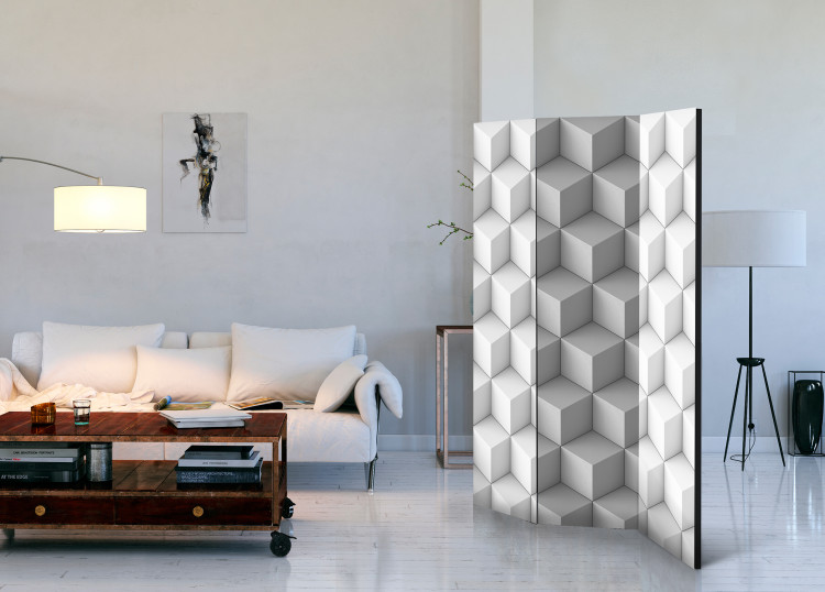 Room Divider Screen White Cubes (3-piece) - geometric 3D abstraction 128932 additionalImage 4