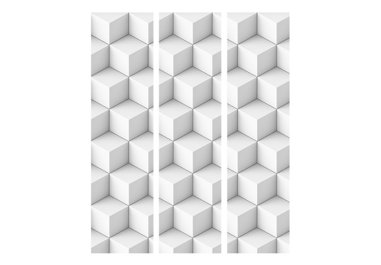Room Divider Screen White Cubes (3-piece) - geometric 3D abstraction 128932 additionalImage 3