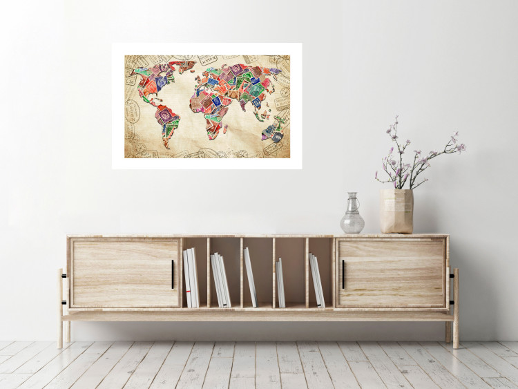Wall Poster Travel Souvenirs - world map created from souvenir postcards 129832 additionalImage 5