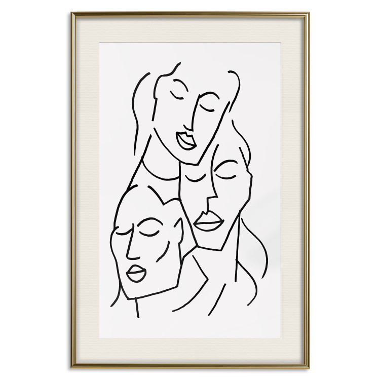 Poster Three Faces - black line art of character faces on a solid gray background 130832 additionalImage 20