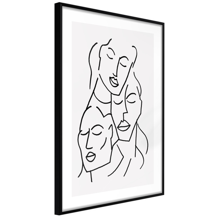 Poster Three Faces - black line art of character faces on a solid gray background 130832 additionalImage 2