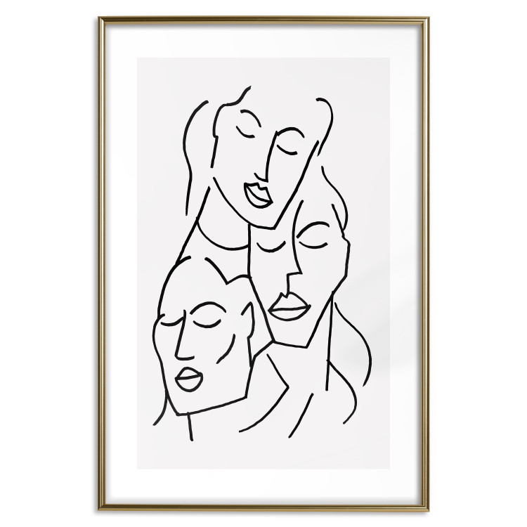 Poster Three Faces - black line art of character faces on a solid gray background 130832 additionalImage 16