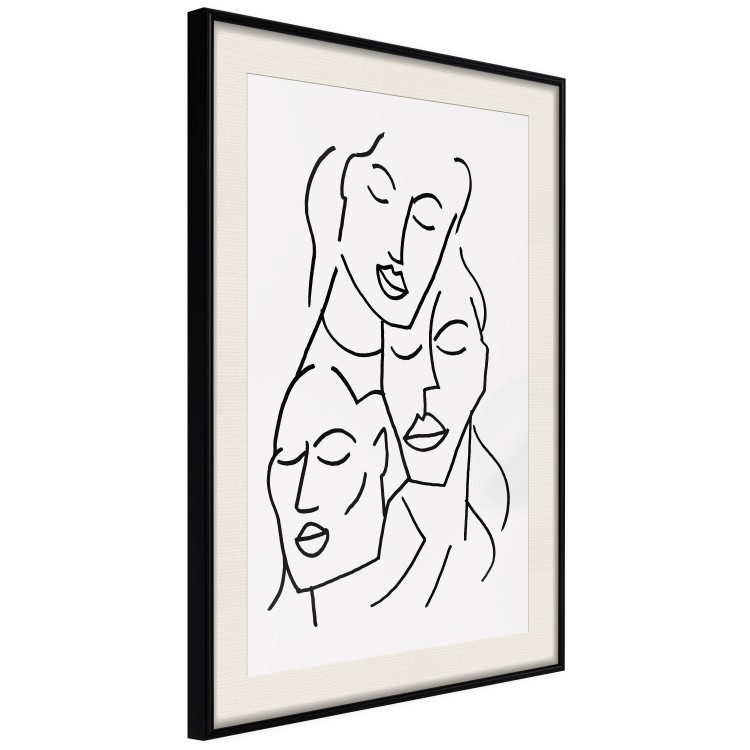 Poster Three Faces - black line art of character faces on a solid gray background 130832 additionalImage 5