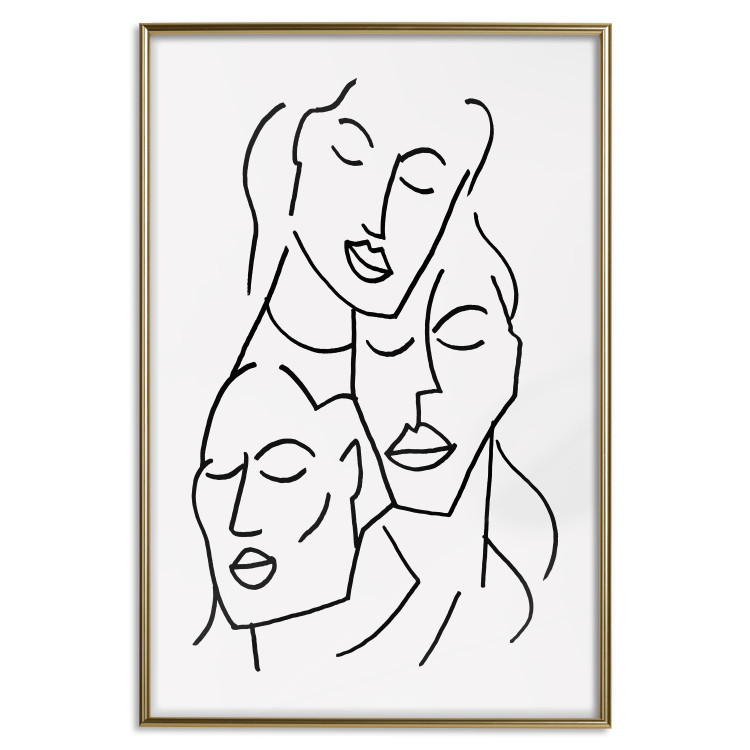 Poster Three Faces - black line art of character faces on a solid gray background 130832 additionalImage 17