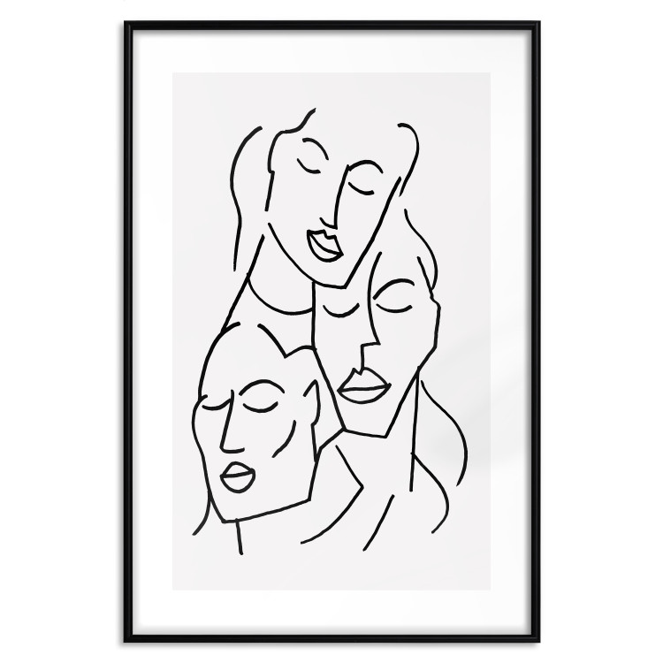 Poster Three Faces - black line art of character faces on a solid gray background 130832 additionalImage 17
