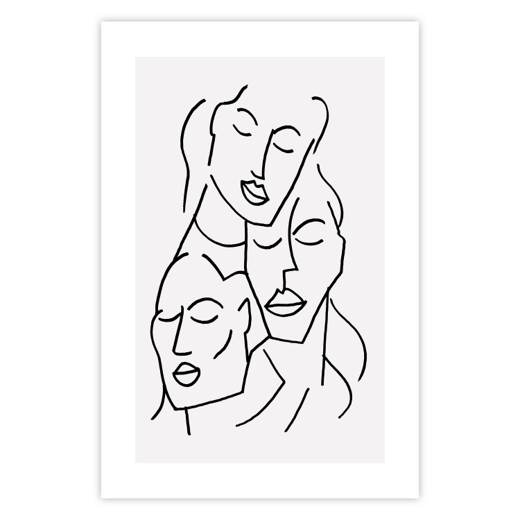 Poster Three Faces - black line art of character faces on a solid gray background 130832 additionalImage 25