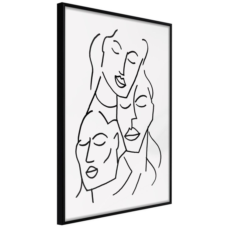 Poster Three Faces - black line art of character faces on a solid gray background 130832 additionalImage 7