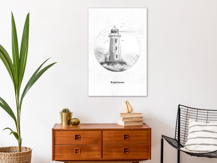 Canvas Art Print Black and White Lighthouse (1-piece) Vertical - sketchy landscape 131932 additionalImage 3