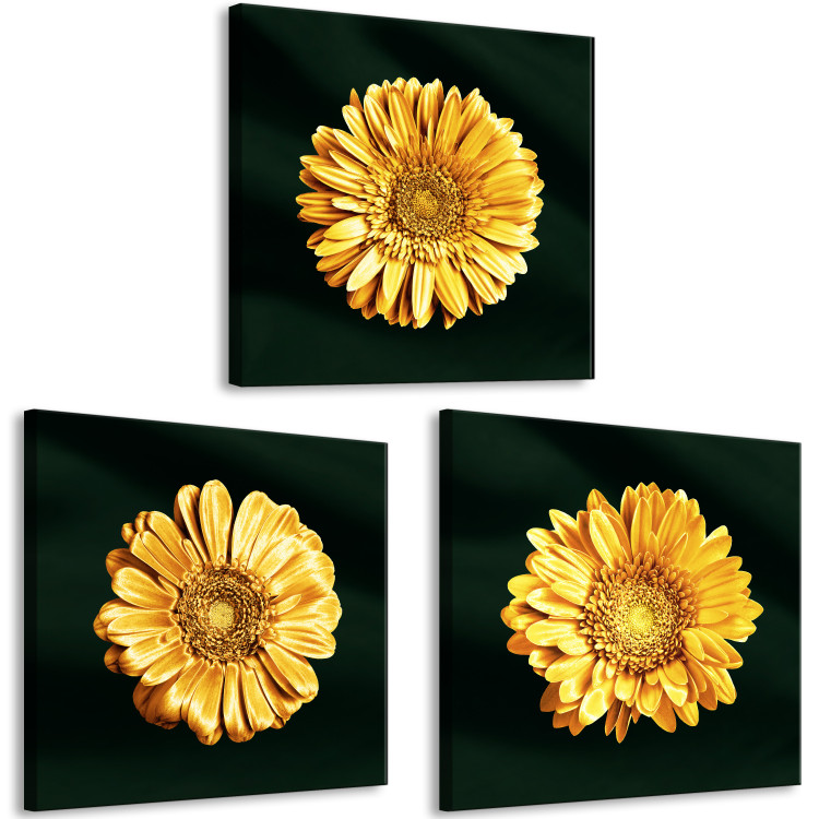 Canvas Golden sunflowers - glamour style triptych with golden flowers 132132 additionalImage 2