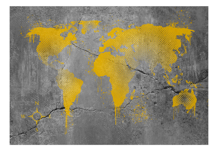 Wall Mural Industrial world - yellow map of the continents on a background with concrete texture 132232 additionalImage 1