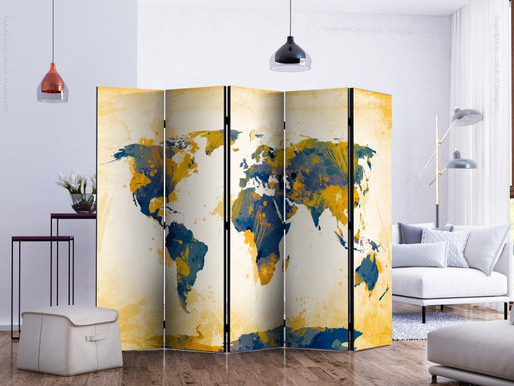 Room Divider Map of the World - Sun and sky II (5-piece) - world map in yellow 132632 additionalImage 2